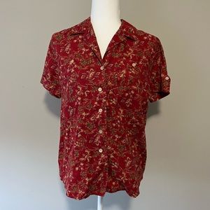 Ralph Lauren | Red Floral Collared Button-Down Top